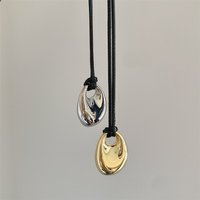 Punk Geometric Metal Irregular Pendant Necklace for Women Adjustable Leather Rope Sweater Chain Cool Trend Jewelry Accessories