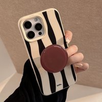 Fashion Retro Zebra Phone Case With Brown Stand Holder For iPhone 17 Pro Max 17Air 16 15 14 13 12 11 Pro Max 15 14 Plus Cover