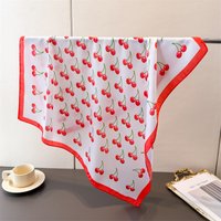 Luxury Red Cherry Printed Women Silk Scarf Summer Floral Shawl 70cm Square Scarves Small Neckties Hairbands Bags Hijab Wrap