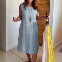 Amazon Independent Store Wish 2026 Summer European And American Style Button Pocket Sleeveless Round Neck Women's Cotton Linen