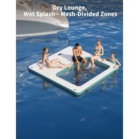 3x3 m Inflatable Floating Dock Platform with Mesh Swim Area, Heavy Duty Floating Island for Lake & Beach, Non-Slip EVA Deck