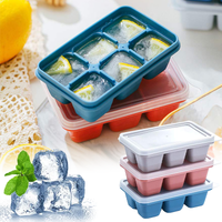 6 Grids Ice Cube Tray with Airtight Lid Easy Release Silicone Bottom Small Ice Mold for Freezer Drinks Cocktail Iced Coffee