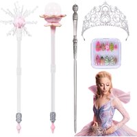 Wicked Glinda Crown Cosplay Wand Disguise Props Fantasia Nail Art Headgear for Women Kids Halloween Carnival Costume Accessories