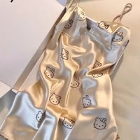 Kawaii Sanrio HelloKitty Gentle Style Loungewear Dress Ice Silk Pajamas with Padded Bra Cute Anime Cartoon Holiday Gifts Toys