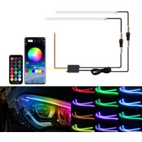 1Pair Car Daytime Running Light Strip DRL Flexible Turn Signal Strip With Remote /APP Control RGB Driving Lights Car Decoration