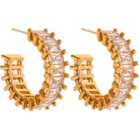 Yhpup Luxury Elegant AAA Cubic Zirconia Stainless Steel Hoop Earrings Waterproof Bling Trendy Fashion Wedding Jewelry Gift Women