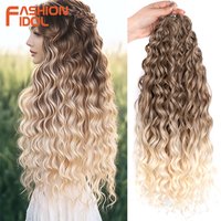 FASHION IDOL Curl Hair Deep Wave Twist Hair Extensions For Women 20 Inch Ombre Blonde Crochet Fake Hair Synthetic Crochet Braids