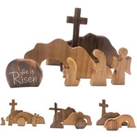 Empty Tomb Easter Scene Decor Wooden Easter Resurrection Scene Jesus Tomb Tray Set Tabletop Jesus Nativity Scene Ornament for Re
