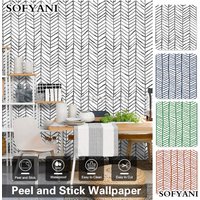Boho Peel and Stick Wallpaper Stripe Herringbone Black White Vinyl Self Adhesive Room Decor Contact Paper 45cm wide