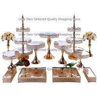New Gold Metal Crystal Double Tier Cake Stand Set for Ramadan Wedding Birthday Events Party Cake Decoration