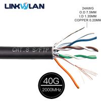 Linkwylan RJ45 Cat8 Cable 40G 2000MHz SFTP Sheilded Installation Cable 22AWG Oxygen-Free Copper LSZH CPR DCA Jacket 4P POE