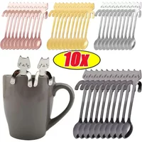Stainless Steel Cat Coffee Spoon Mini Cute Cat Shaped Teaspoons Ice Cream Dessert Spoons Scoops Kitchen Tableware Gadgets
