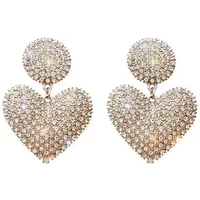 Heart Earrings Women's Luxurious Geometric Full Rhinestone Earrings Korean Gold Color Love 2024 Fashion Jewelry Accessories Gift