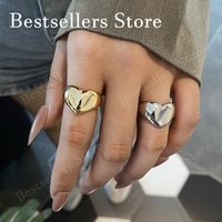 925 Sterling Silver/Gold Finish Open Heart Ring For Women Fashion Charm Wedding Jewelry Gift