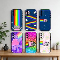 Cute rainbow Nyan Cat Phone Case For Samsung S25,S24,S21,S22,S23,S30,Ultra,S20,Plus,Fe,Note,10,9,5G Black Cover