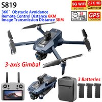 YLRC S819 Drone GPS WIFI FPV 6KM 3-axis Gimbal 2.7K Dual Camera 360° Obstacle Avoidance Quadcopter 12.5cm Touch Control Screen