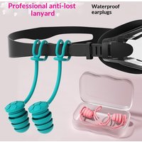 Swimming Earplugs Anti-Loss Adjustable String IPX7 Waterproof Reusable for Kids Adults Beach Pool Swimming Water Sports