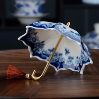 Umbrella Tea Infuser with Matching Base Chinese Blue & White Porcelain Fine-Pore Tea Filter Traditional Oriental Kung Fu for Brewing (Celadon Set)