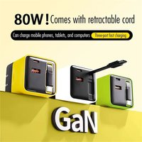 80W GaN USB C chargeur rapide câble rétractable adaptateur de chargeur de téléphone pour iPhone Samsung Xiaomi Huawei prise ue/US/UK chargeur rapide