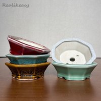 5Colors Chinese Purple Clay Flower Pot with Holes Retro Ceramic Bonsai Pot Home Desktop Decoration Succulent Flower Pot LJ117