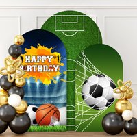 Soccer Sports Arch Cover Background for Kids Boy Birthday Baby Shower Green Football Field Custom Arched Photography Backdrop