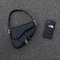 Fashion Stitched Black Underarm Saddle Bag for Women CasualPULeather Metal Buckle Handheld Crossbody Bag