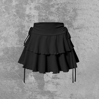 New Women's A-line MiNi Half length Skirt Fashionable Elegant Versatile black Sexy Ruffle Edge Fake Drawstring Ultra Short Skirt