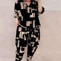 Women's Suit 2025 Summer New Casual Korean Loose Print Tops Harem Pants 2 Peice Set Matching Trendy Plus Size Clothing For Women