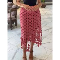 Dot Solid Minimalist Casual Skirt For Women High Waist Patchwork Zipper Irregular Hollow Out Skirts Female Fashion New OPM8