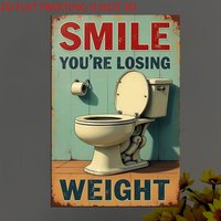 1pc 2D Flat Funny Toilet Themed Metal Sign Smile Quote Wall Decor for Home Bar Cafe Garage Door Decor.