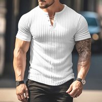 European and American solid color men's new summer versatile short-sleeved foreign trade Henry shirt casual knitted T-shirt