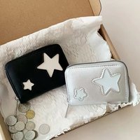 Cute Silver Star Short Wallet Large Capacity PU Zipper Coin Purse Multiple Card Slots Credit Card Holder For Women Girls