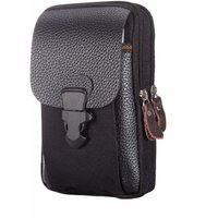 Black Men's Mobile Phone Bag Pu Leather Double Zipper Men's Waist Bag Coin Purse Outdoor Male Waist Bag