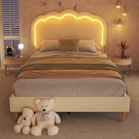 PINGGO Upholstered Bed,3ft 90x190cm Single Bed with LED,Teen Bed for Bedroom and Guest Room, Velvet Material, Without Mattress.