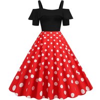 Elegant Off Shoulder Women Summer Dress Slash Neck Vintage Ladies Fit and Flare Polka Dot Party Dress