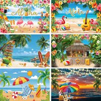Summer Hawaii Beach Backdrop Tropical Flowers Aloha Luau Sea Surfboard Holiday Party Birthday Photography Background Decor Props