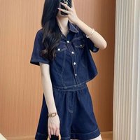 Chic Women Denim 2 Piece Set V Neck Short Sleeve Jean Tunic Tops Irregular Hem Mini Skirt Shorts Set Y2K Streetwear