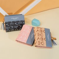 Damen kurze Quaste Brieftasche gedruckt Kontrast Multi-Karte Brieftasche Reiß verschluss Null Brieftasche