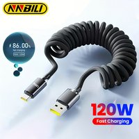 NNBILI 120W USB A To Type C Fast Charge Spring Cable Telescopic Charging USB C to Type C Car Data Cord for Samsung Mi USB Cables