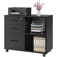 Mobile Lateral Printer Stand with 2 Shelves, Home Office Rolling Storage Cabinet in Black