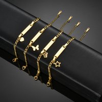 Akizoom Punk Newborn Baby Bracelets Hip Pop Gold Color Stainless Steel Figaro Chain Blank Bar Kids Bangle Jewelry Birthday Gift