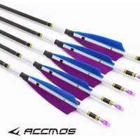 Straightness ±0.001 Pure Carbon Arrows ID6.2mm Spine 300-800 Shaft with Purple & Blue Real Feather for Archery Target Shooting