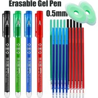 0.5mm Blue Black Red Green Erasable Gel Pen Set with Eraser Magic Ink Washable School Office Writing Painting Stationery