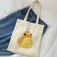 Solid Color Cartoon Rubber Duck Canvas Tote Bag Simple Yellow Duck Outline Print Handbag For Kids Gift Daily Casual Shopping Bag