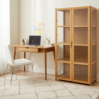 Black Natural Wood Tall Display Cabinet with 3-Side Transparent Glass 4-Tier 62cm Wide Double Door Storage Organizer for Collectibles Toys and Home Decor
