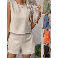 New Hot Selling Fashionable Casual Vest Shorts Set Women's Summer Basic Sleeveless Casual Tank Tops Loose Shirts Classic Retro