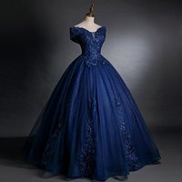 2026 New Navy Blue Solo Fluffy Dress Performance Dress, Student Art Exam Performance Dress, Annual Meeting Host Customization