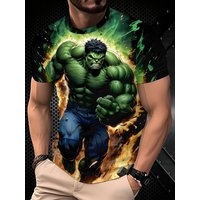 Men'S Marvel-Themed Casual T-Shirt Short Sleeve Crew Neck Hulk Graphic Top Summer Wear Marvel Official Merchandise Superhero