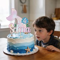 1/3pcs customized text mermaid cake decoration topper, personalized name and age, suitable for mermaid theme birthday parties