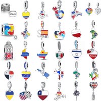 Travel National Flag Theme Charms World Flag Puzzle, Roman Colosseum, Big Ben Beads Fit European Women Jewelry Gift